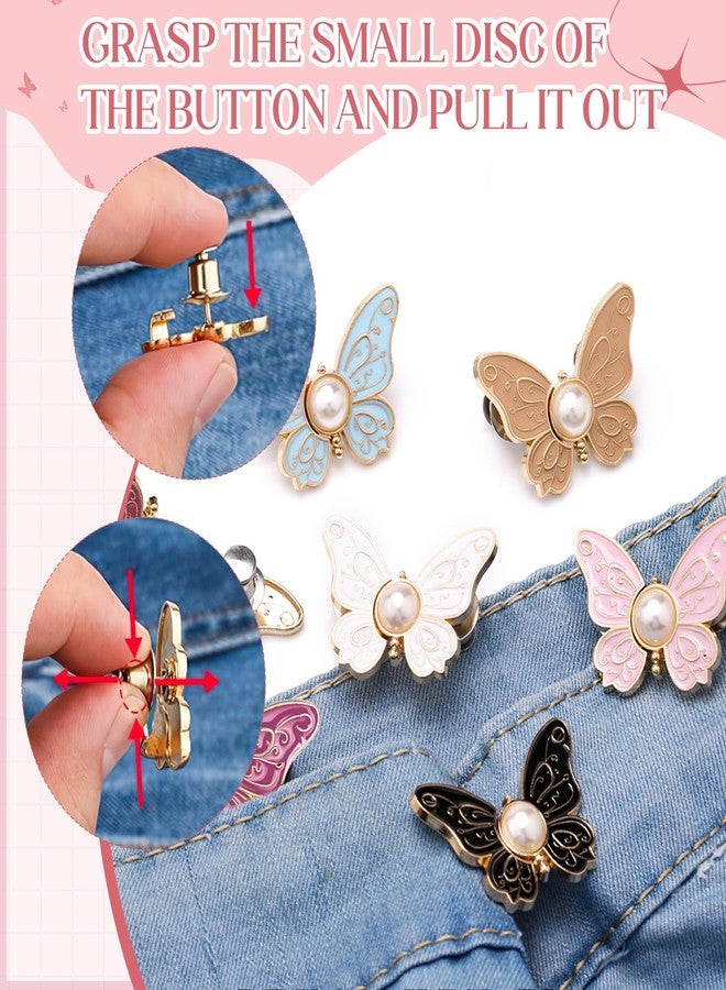 TecoKart® 5 Sets Butterfly Jean Buttons Waist Tightener for Loose Pants, No-Sew Adjustable Waist Buckle Clips, Detachable Decorative Jean Button Pins for Women’s Jeans & Skirts - Image 5